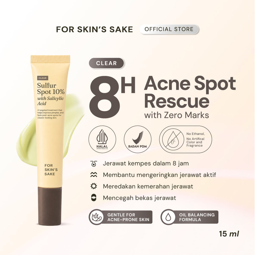 For Skin’s Sake FSS Sulfur Acne Spot 10% Acne Spot Obat Totol Jerawat Treatment dengan Salicylic Acid 2% + Niacinamide 4% untuk Membantu Mengempiskan Jerawat Aktif, Meradang, Kemerahan dan Mengontrol Minyak