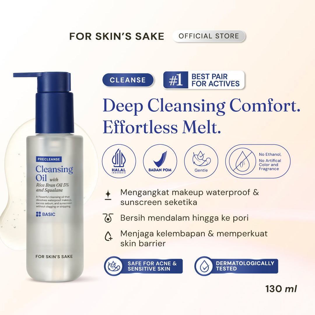 Cleansing Oil with Rice Bran Oil 5% & Squalane Makeup Remover Pembersih Wajah Gentle Angkat Makeup Waterproof, Sunscreen, Sebum & Kotoran Deep Cleansing Oil Tanpa Rasa Berminyak Menjaga Skin Barrier dan Kelembapan Kulit