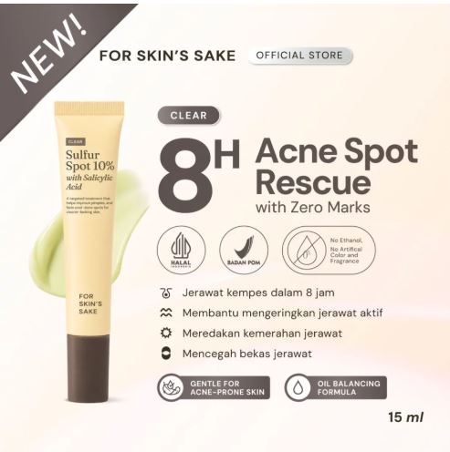 For Skin’s Sake FSS Sulfur Acne Spot 10% Acne Spot Obat Totol Jerawat Treatment dengan Salicylic Acid 2% + Niacinamide 4% untuk Membantu Mengempiskan Jerawat Aktif, Meradang, Kemerahan dan Mengontrol Minyak