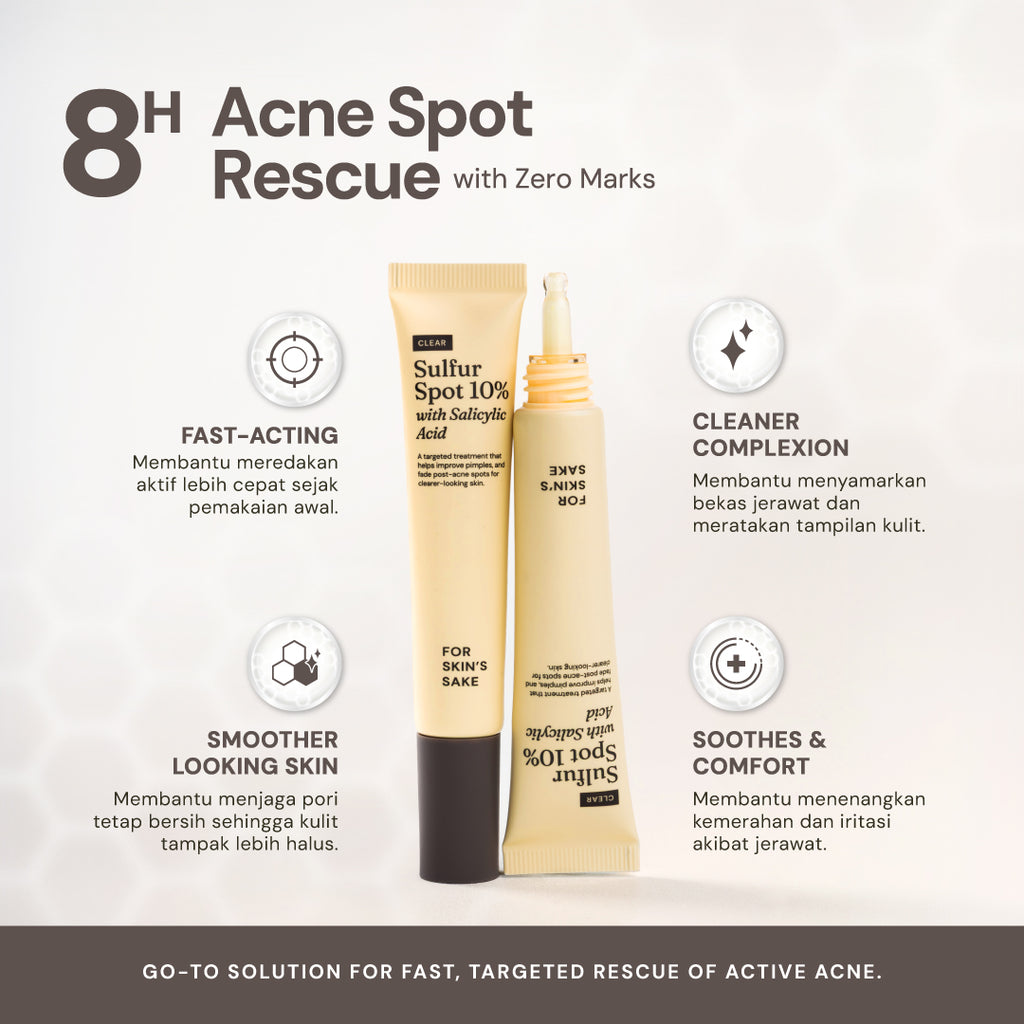 For Skin’s Sake FSS Sulfur Acne Spot 10% Acne Spot Obat Totol Jerawat Treatment dengan Salicylic Acid 2% + Niacinamide 4% untuk Membantu Mengempiskan Jerawat Aktif, Meradang, Kemerahan dan Mengontrol Minyak