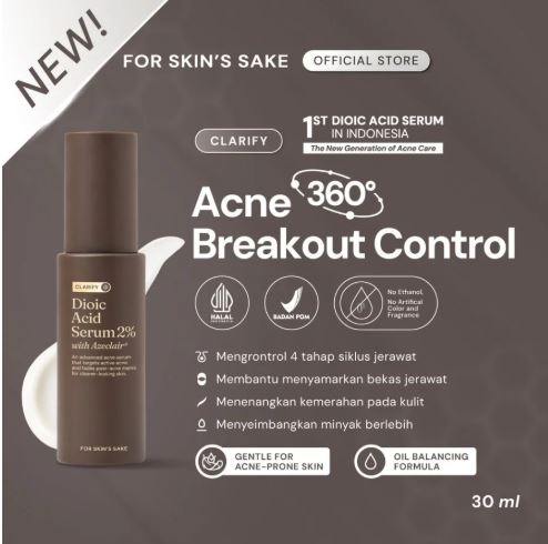 For Skin’s Sake FSS Dioic Acid Serum 2% with Azeclair 3.5% 30ml Acne Serum 360° Breakout Control Bantu Cegah dan Atasi Jerawat Berulang Kontrol Minyak serta Samarkan Bekas Jerawat PIE dan PIH